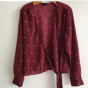 J Crew Silk Shirt Wrap Red Tie Belt Womens XL